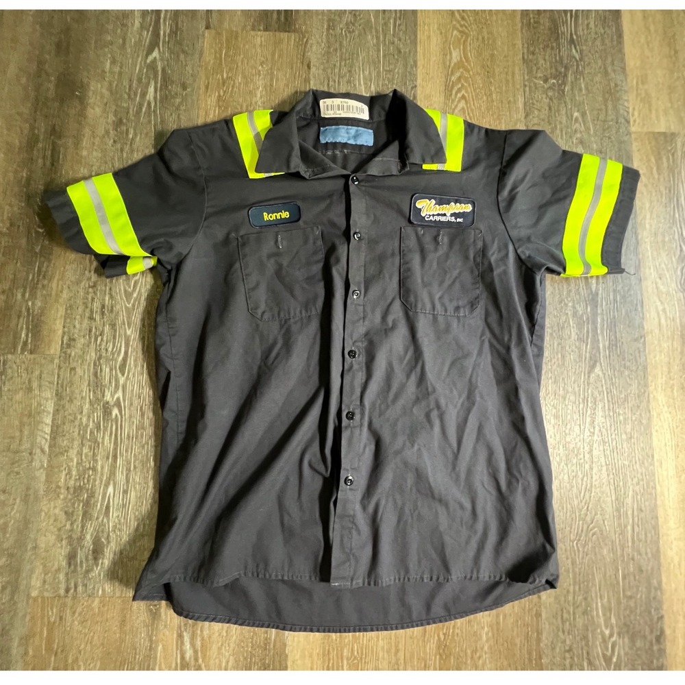 Cintas Work Shirt Mens XL Grey Hi-Vis Reflective Thompson Carriers Ronnie Patch